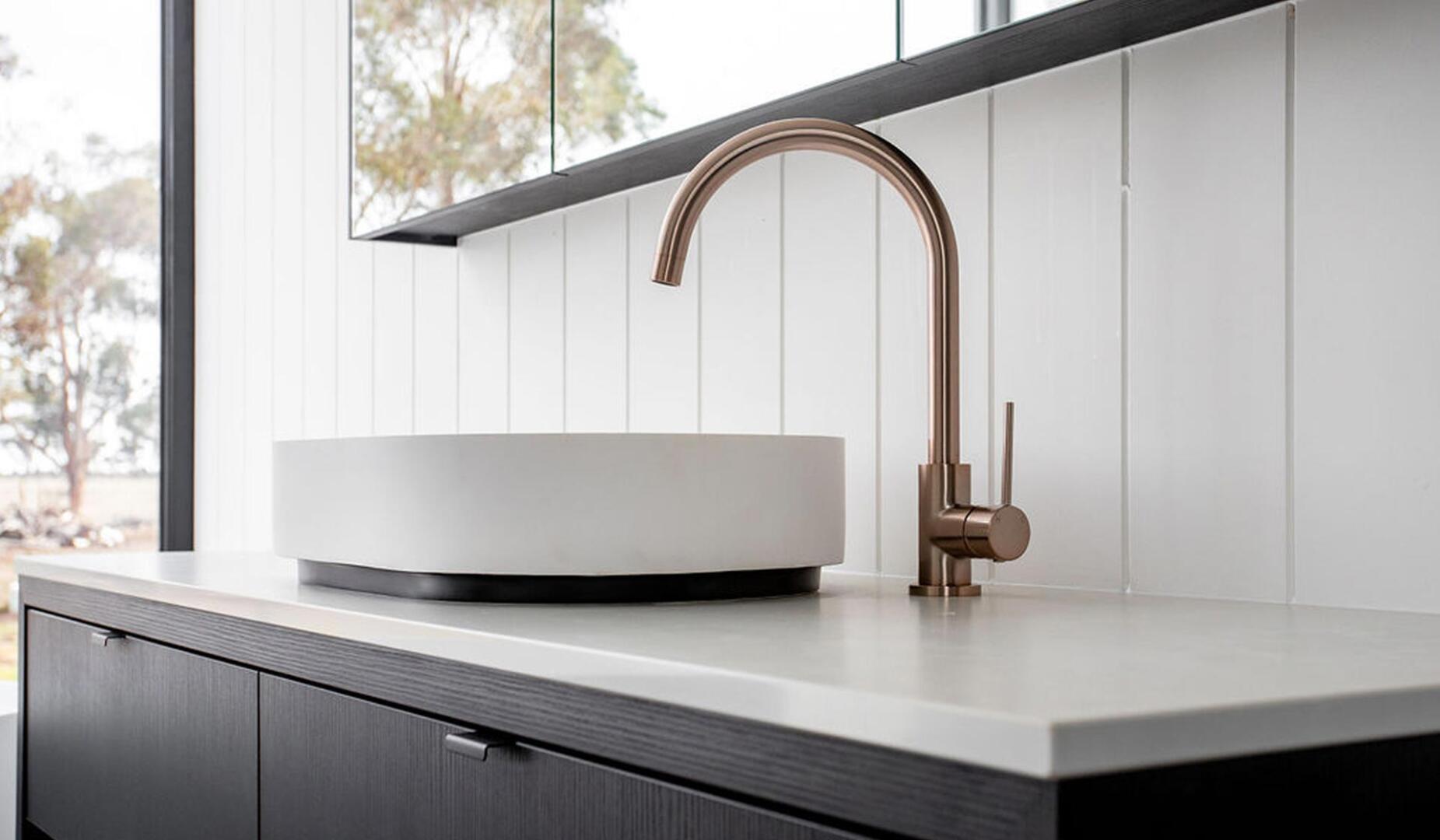 Quality bathroom fittings in architecturally designed modular home by The Quarters Co in Victoria