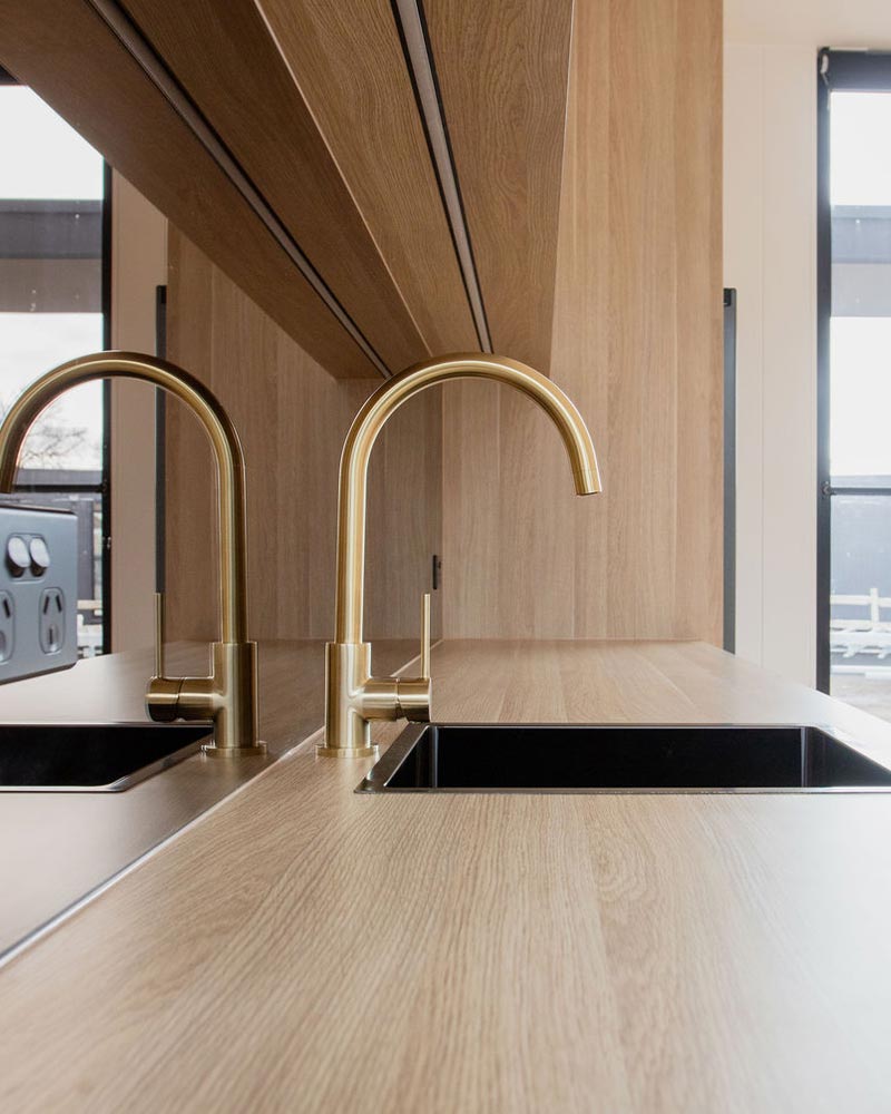 Kitchen sink in prefab office built by The Quarters Co in Victoria