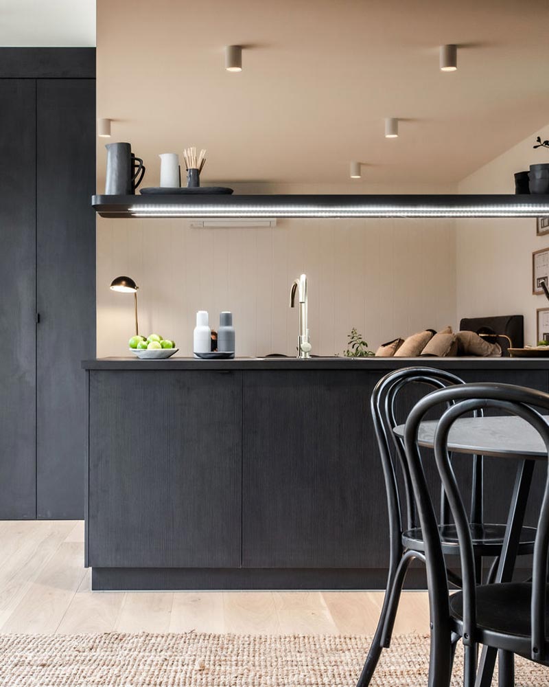 Kitchen and dining area of prefab studio home built by The Quarters Co in Victoria