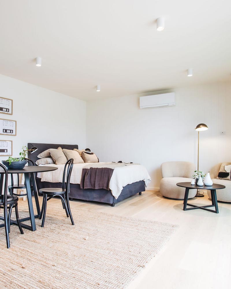 Inside studio modular home built by The Quarters Co in Victoria